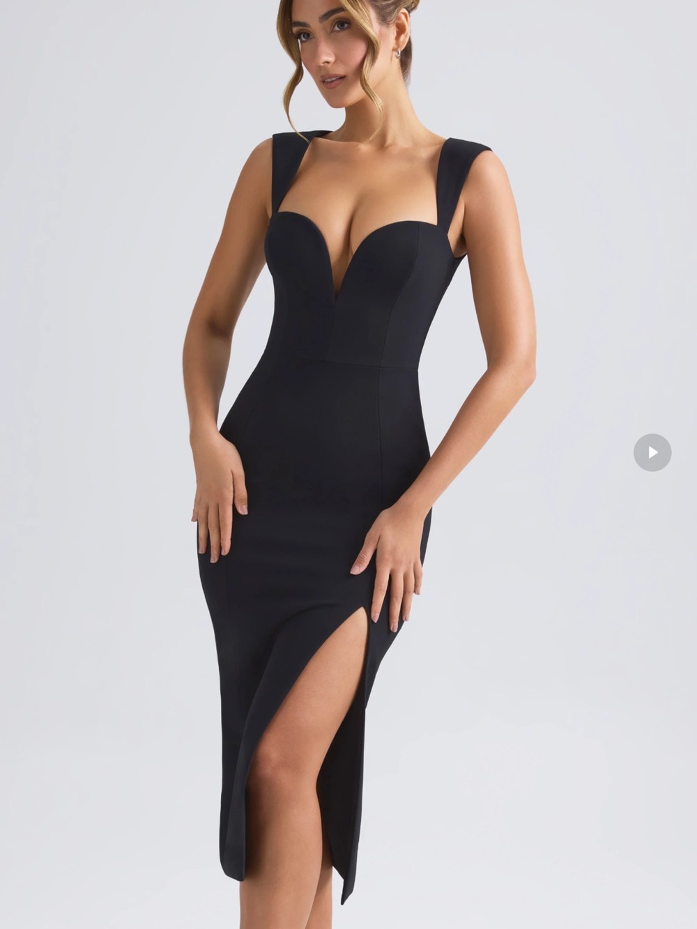 NWT Black V-Neck Bodycon Midi Dress with Thigh Slit